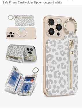 Leopard White Zipper Phone Card Holder Wallet with Key Ring